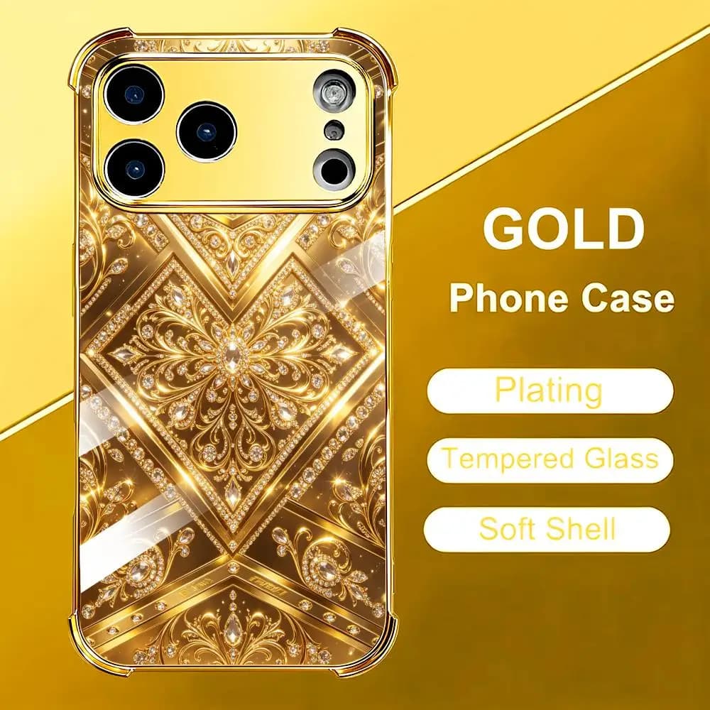 Stylish Golden Baroque glass phone case for coque iphone for carcasa iphone for rhode for iphone 17 、16、15、14、13、12pm Pro Plus