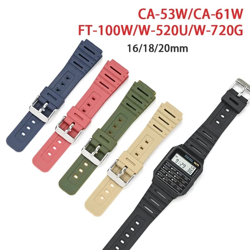 YJ 18/20mm Convex Silicone Strap for Casio CA-53W CA-61W FT-100W W-520U W-720G F-105 F-91W Men Women Resin Waterproof Watch Band