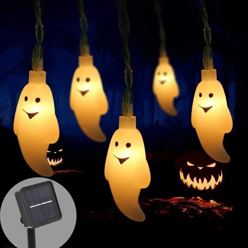 7m 50leds Natale Solar Ghost Light Decorazione di Halloween Ghost String Lampada a LED per esterni per decorazioni per feste con ghirlanda all'aperto