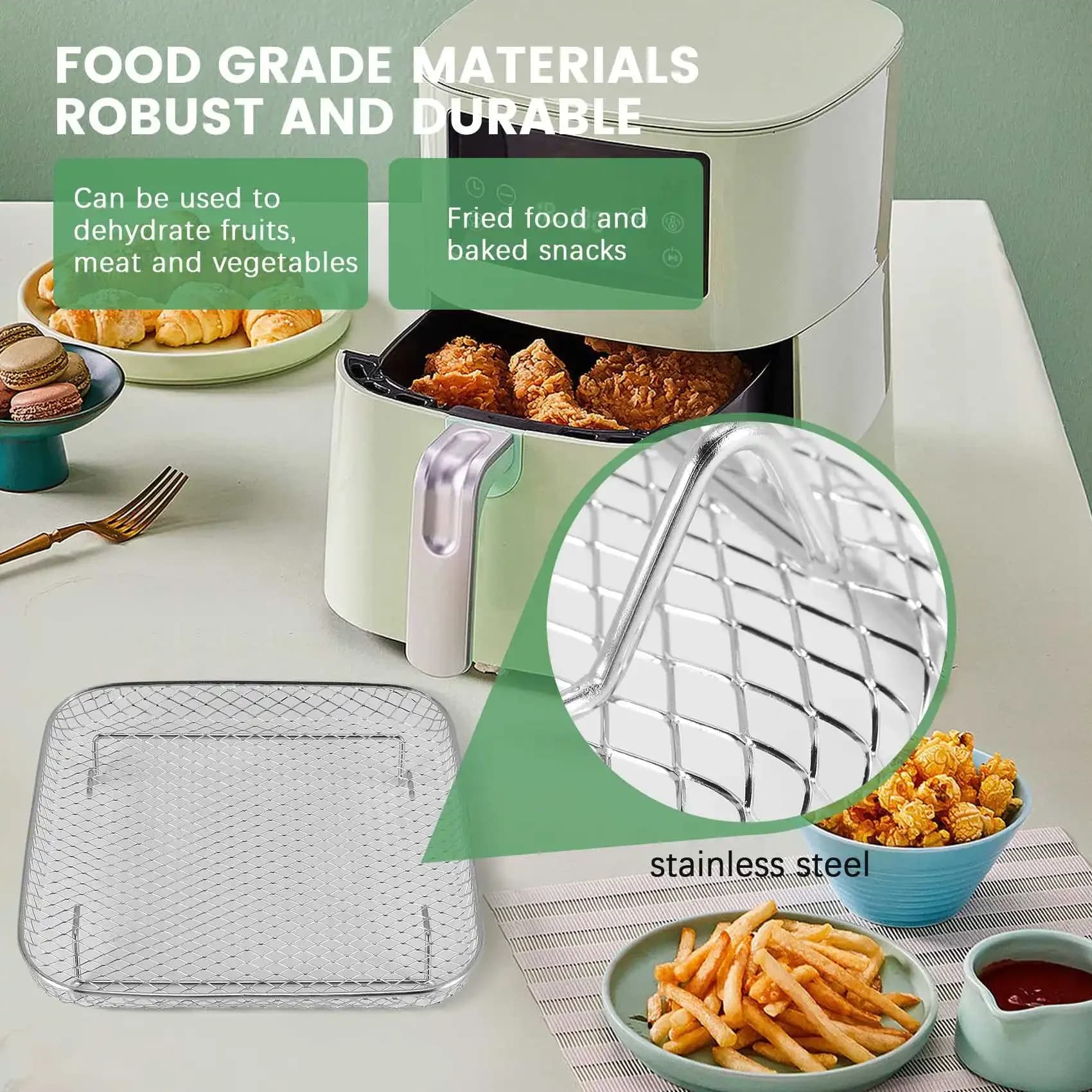 Multi-Founctional 8 Inch Air Fryer Rack For Instant Vortex Air Fryer,For ,For COSORI Air Fryer,Square Three Stackable Deh