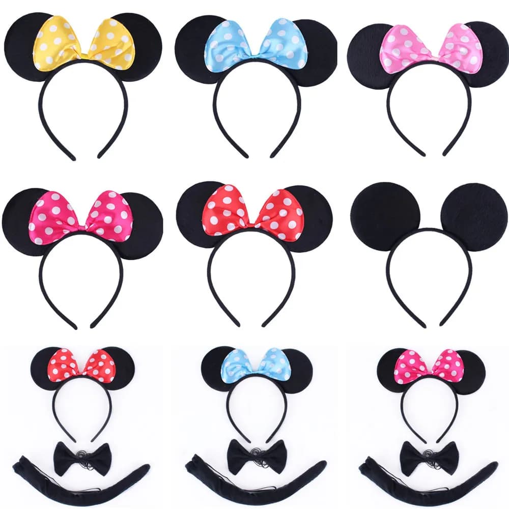 Girls 3pcs Mouse Cosplay Accessories Children Carnival Animal Dress Up Polka Headband Toddler Mouse Ear Headwear Tie Bow Tail