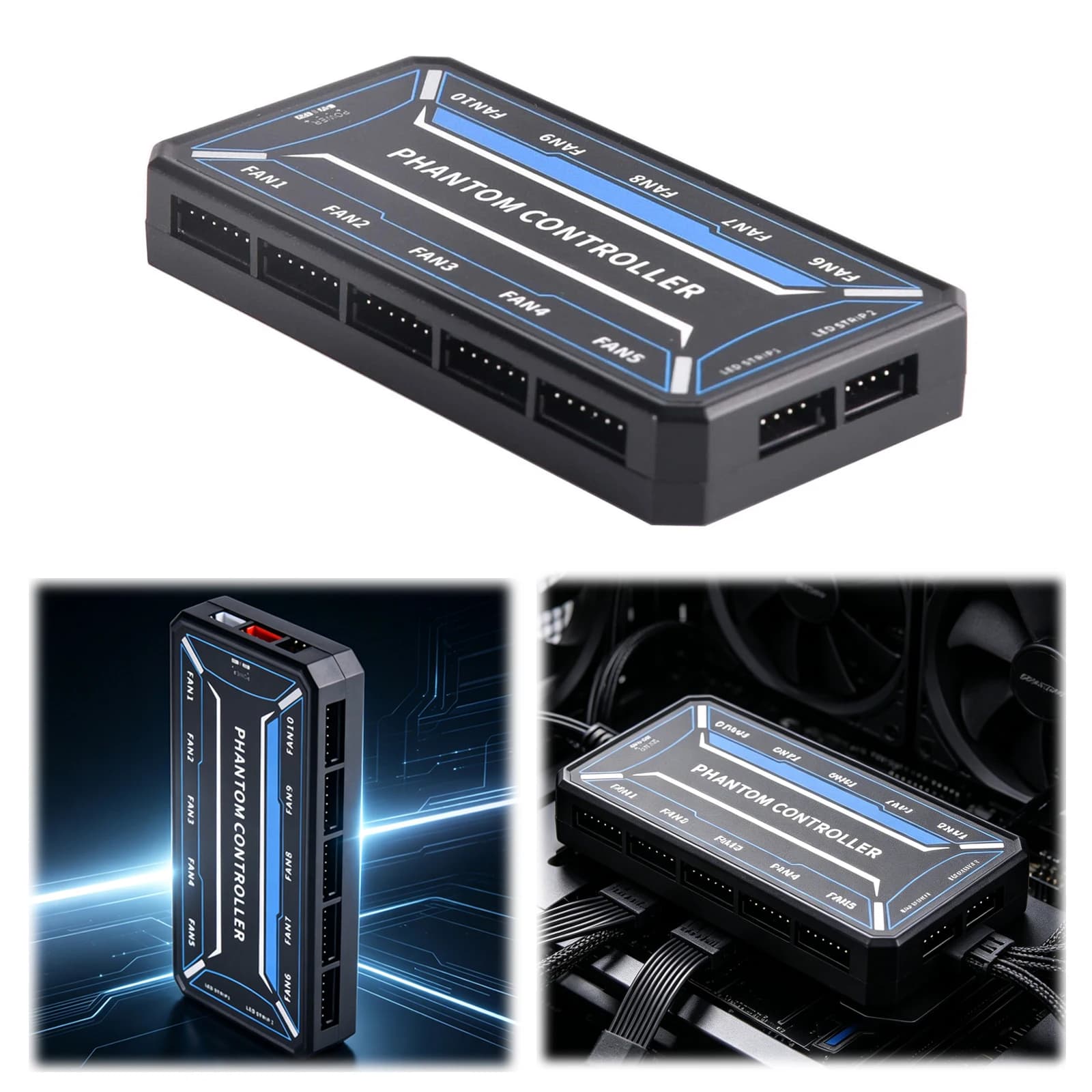 6Pin 10-Port ARGB Fan Hub Controller SATA-Powered Cooling Fan Hub with Remote Control for Computer Case Fans LED Light Bar