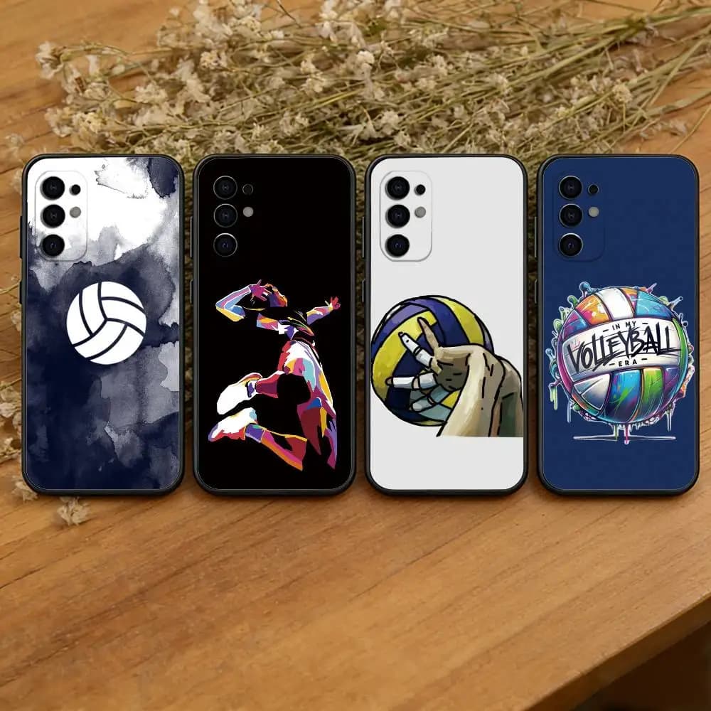 Cover per Telefono con Motivo Pallavolo, in Silicone Morbido Nero per Samsung S25, S24, S21, S22, S23, S30, Ultra, S20, Plus, Fe, Lite
