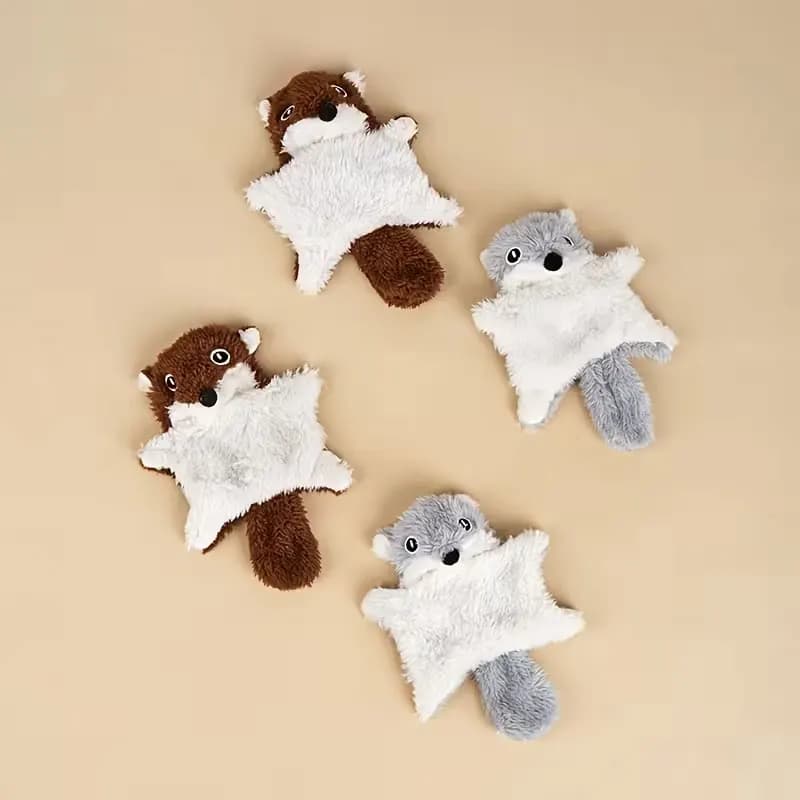 Giocattolo per animali domestici a forma di scoiattolo di peluche con suono, giocattoli per gatti e cani, giocattolo per cani a forma di scoiattolo, giocattolo da masticare resistente per topi, giocattolo per la pulizia dei denti di cani o gatti a forma di scoiattolo volante