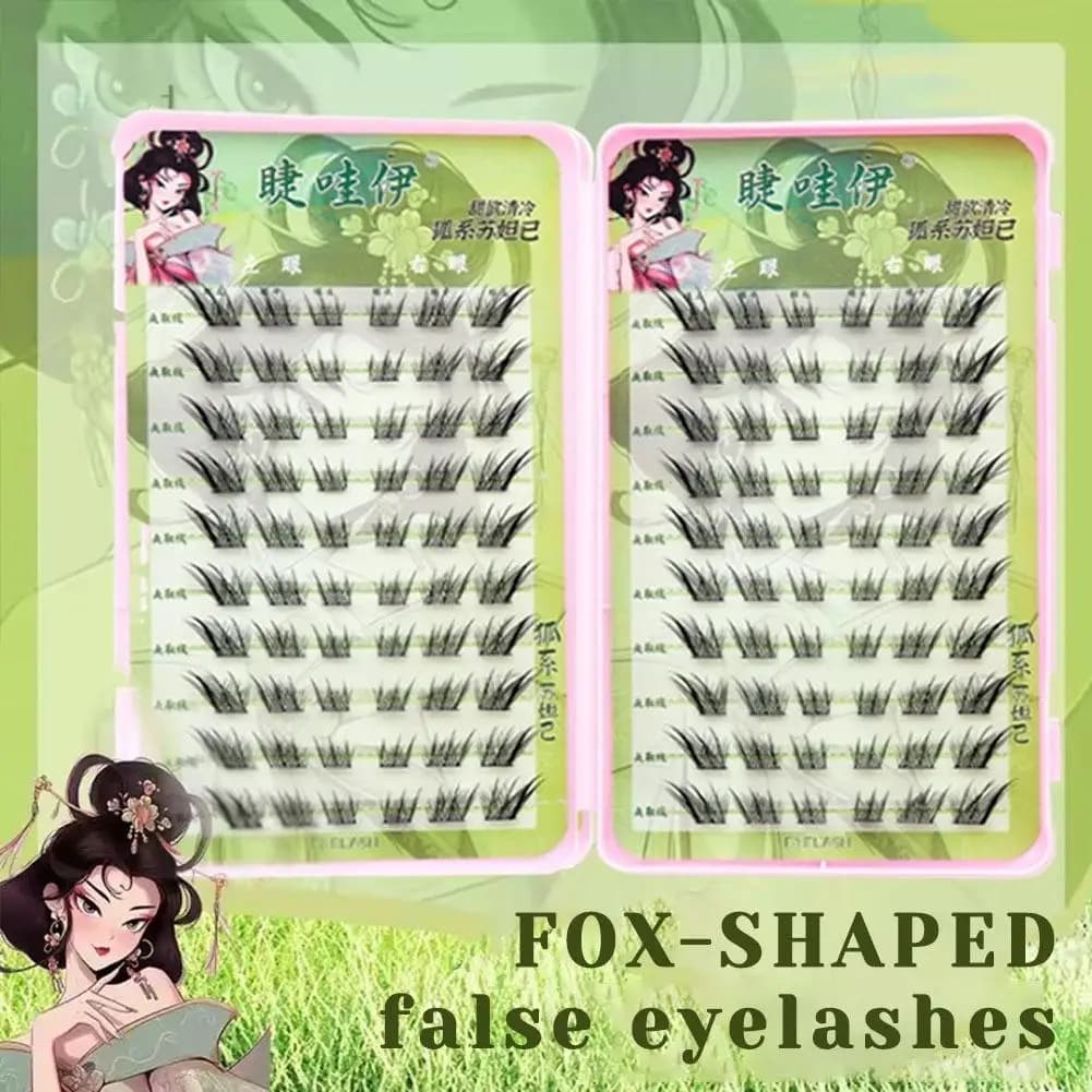 Ciglia Finte Jiewayi Stile Fox, Ciuffi Inclinati e Voluminosi, Ciglia Individuali Naturali per Estensione Fai-da-Te, Trucco Occhi Effetto Fox