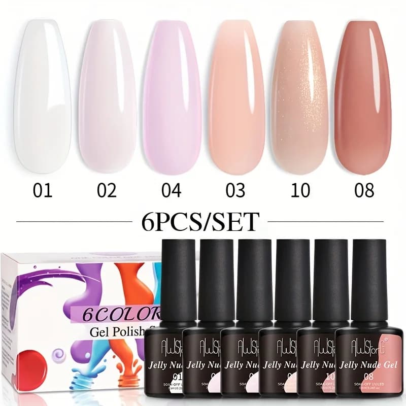 AWStorG 6 Pz/set 7.5ML Jelly Nude Gel Smalto per unghie Traslucido Rosa Gel per unghie Vernice Soak Off Gel UV Smalto di Lunga Durata
