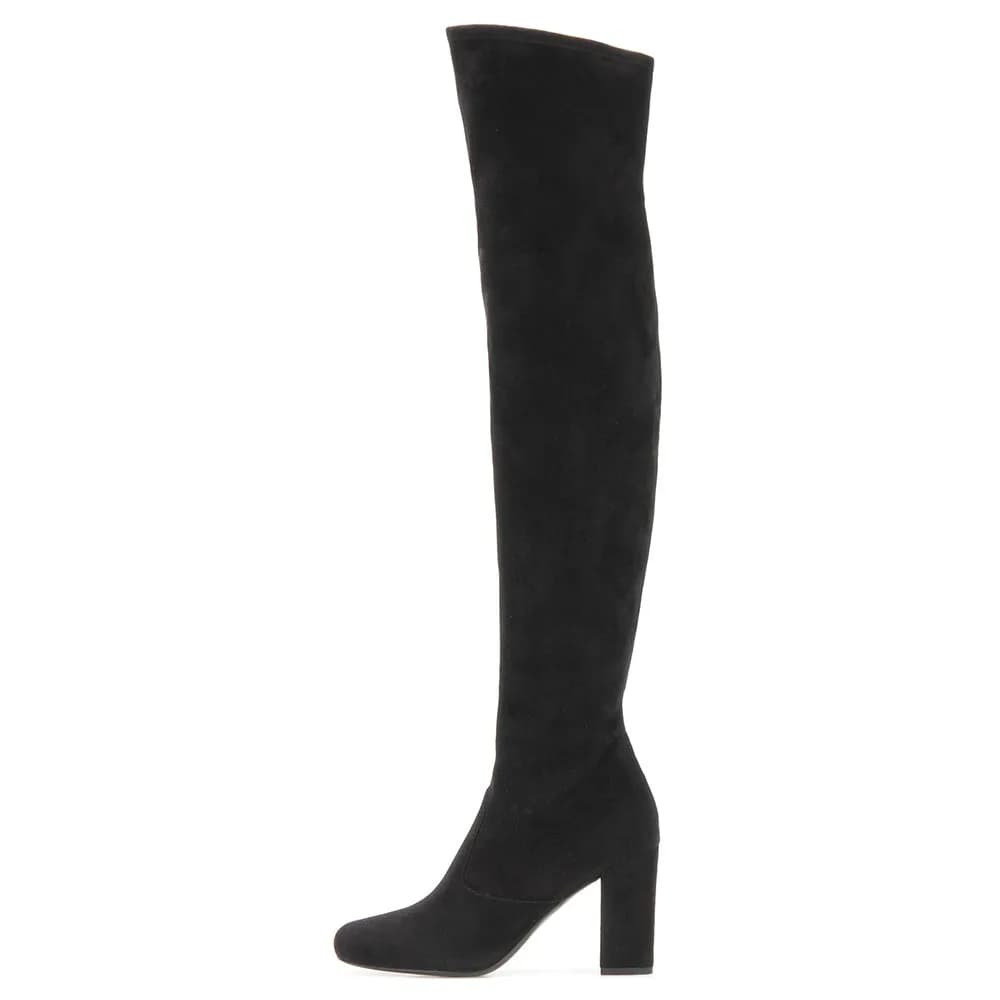Tacco spesso Stivali elastici in pelle scamosciata nera Dimagranti Botines sopra il ginocchio Pull-On Donne lunghe di grandi dimensioni Botas Femininas Chaussure