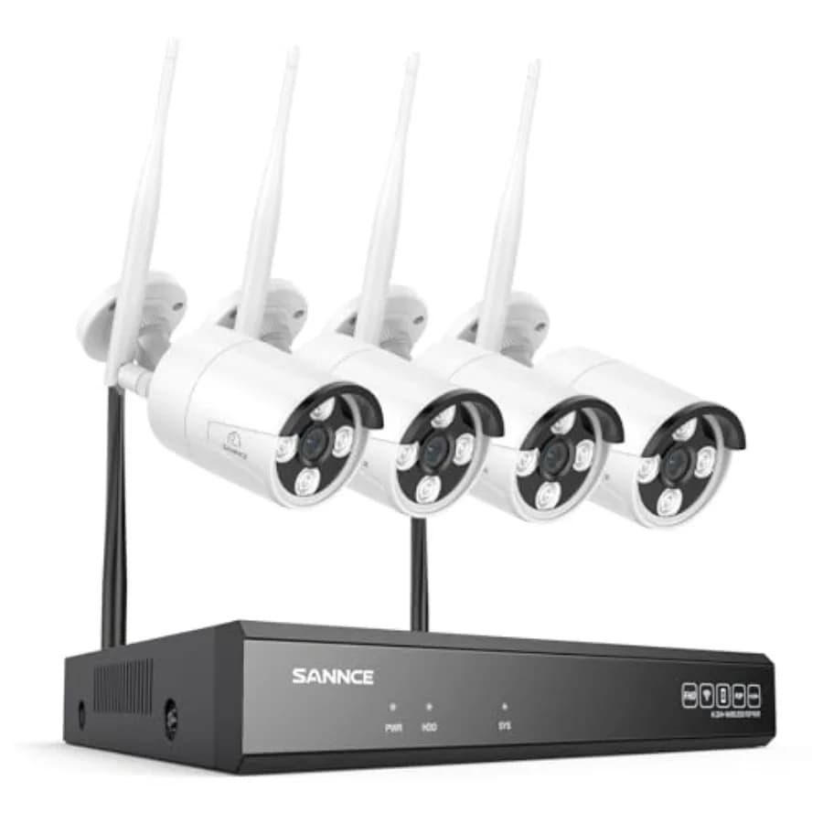 Wireless security camera system for home surveillance: 16CH 8MP NVR with 4×8MP IP66 waterproof outdoor cameras, dual-band WiFi,