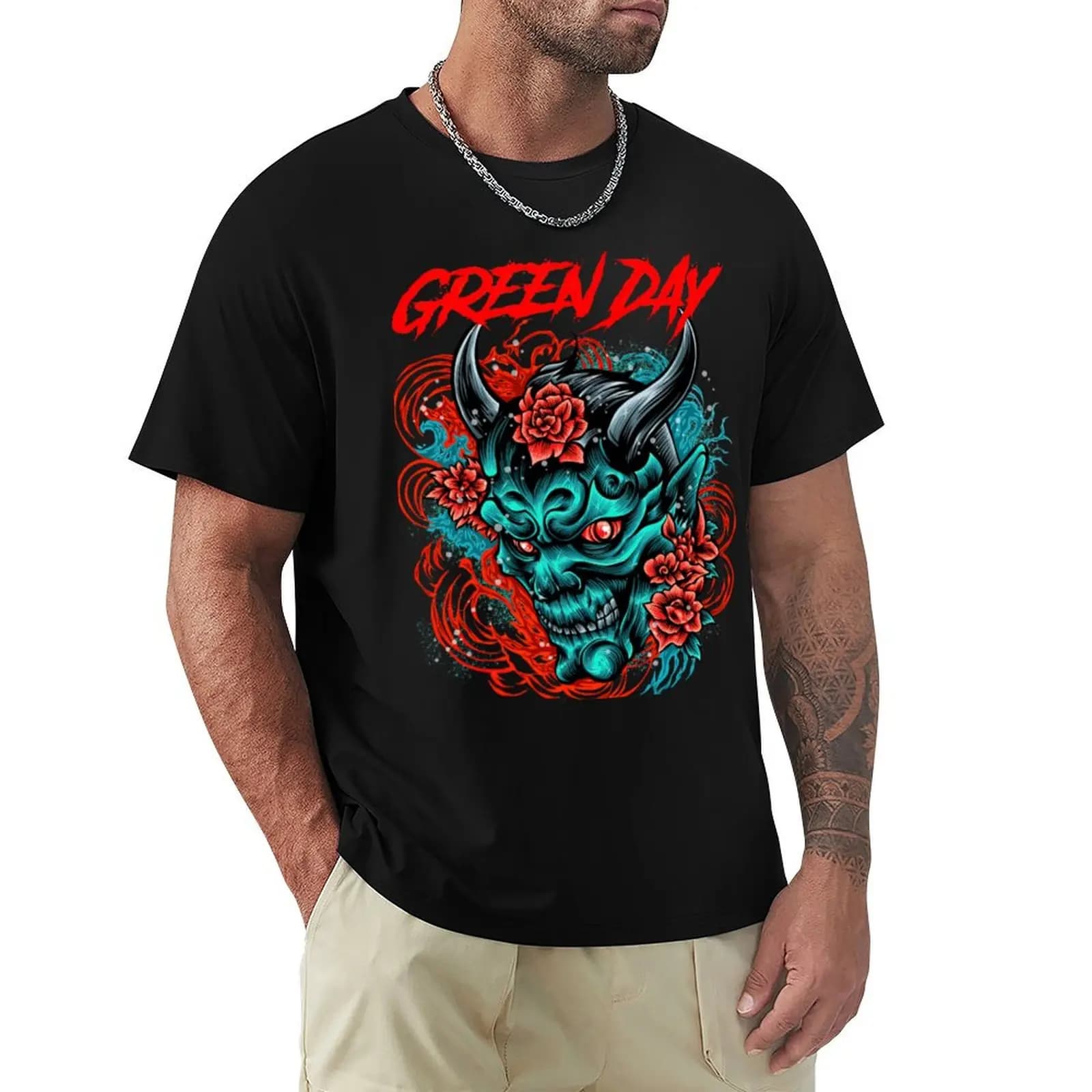 T-Shirt con Bande Rosse, Blu, Verdi e Gialle, Top Traspirante per Allenamento