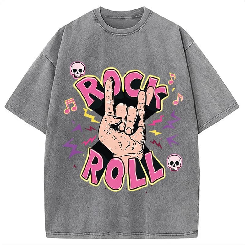 Fashion Summer Holiday Washed T-shirts Hip hop Rock'n'Roll Printed Short Sleeve Round Neck Cotton Tees Tunics Oversized