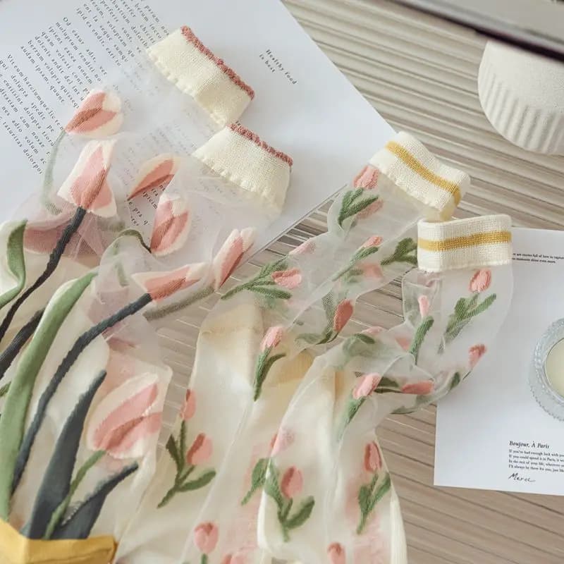 Calzini alla moda per le donne Calzini da donna casual alla moda traspiranti estivi Moda carina stile coreano pizzo trasparente dolce