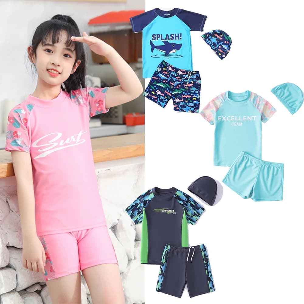 Children's Swimwear Boy's Swimwear Children's Summer Surf Shorts Set Boys Split Short Sleeves Fast Drying Swimwear for Boys Beach Swimwear