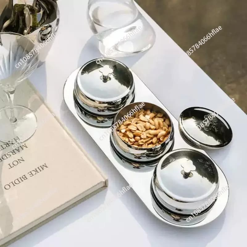 304Stainless Steel Dried Fruit Snacks Decorative Bowl European Style Light luxury Household Use Fruit Biscuits Storage Tray
