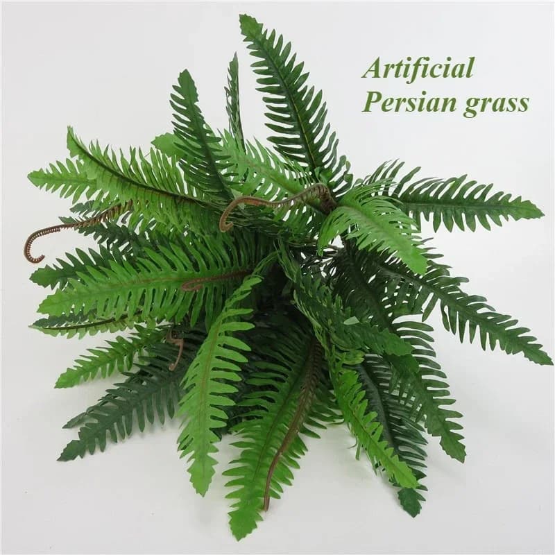 Green Plastic Artificial Persian Grass Fern Realistic Fake Plant Foliage For DIY Landscape Wall Home Garden Balcony Indoor Decor