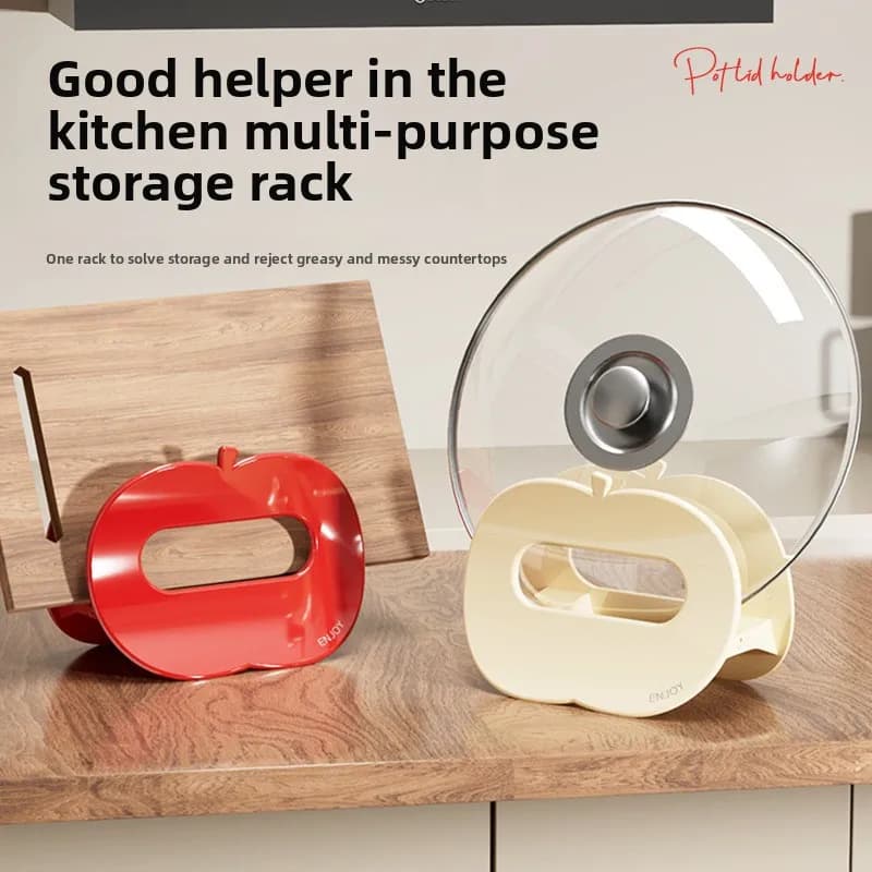 Apple pot lid rack, kitchen countertop, ventilation and drainage storage rack, gravity clamping pot lid,cutting board rack,anvil