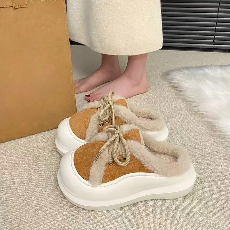 2026 Primavera e Autunno Nuova Suola Spessa Aumenta Baotou Pantofole Lady Piccole Scarpe Bianche Muffin Suola Spessa Mezze Pantofole