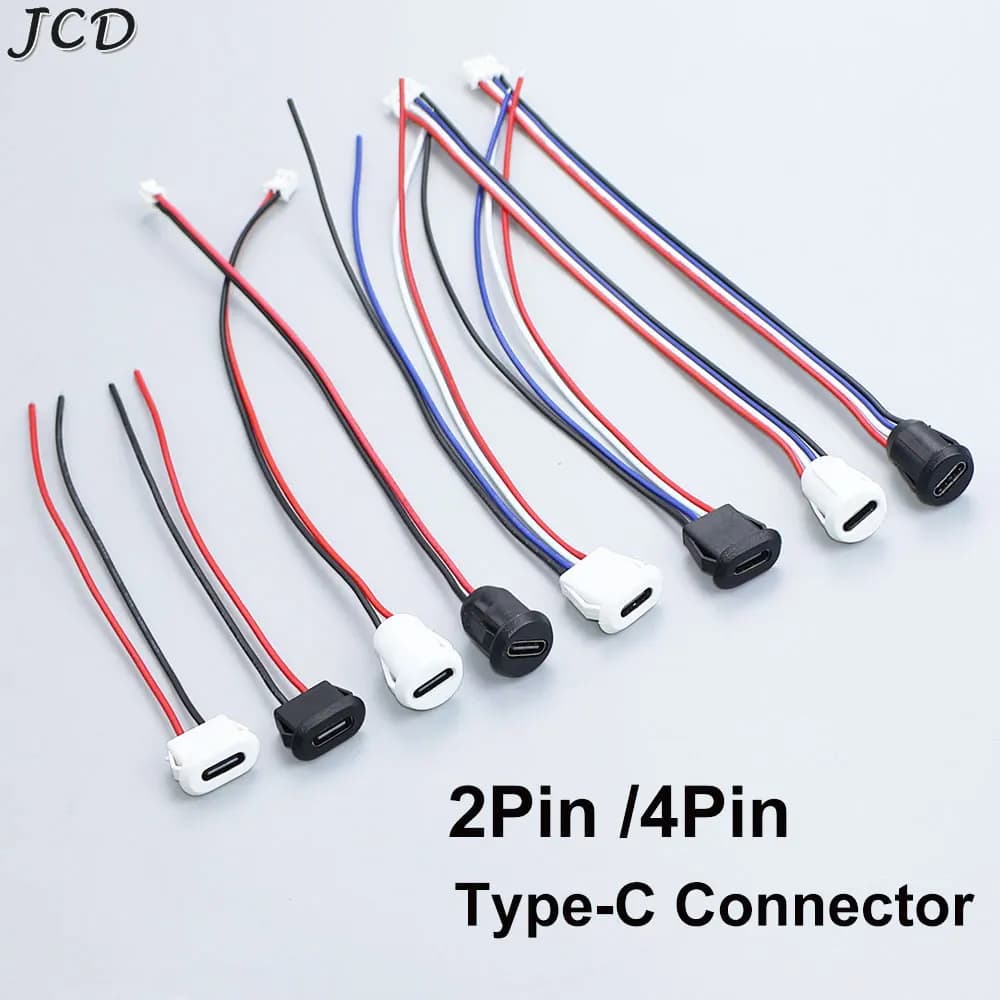 JCD 2Pin 4Pin USB Type C Connector Jack Female With Card Clasp 3A USB-C High Power charging jack USB-C Power socket for charger