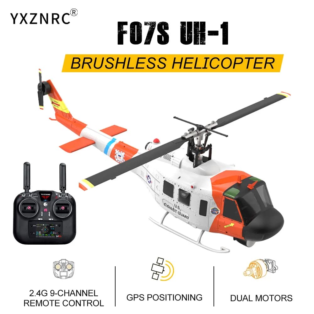 YUXIANG RC Elicottero F07S 2.4G 9CH Giroscopio GPS Posizionamento del flusso ottico 5.8G Fotocamera Doppio motore brushless Scala 1/34 RC Aereo