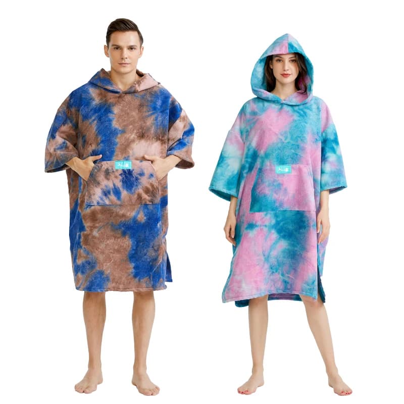 Women's Tie-dye Swimwear Changing Dresses Poncho Swimwear With Hood Towel Fast Drying Beach Bathrobe Swimming Towel Adult Men