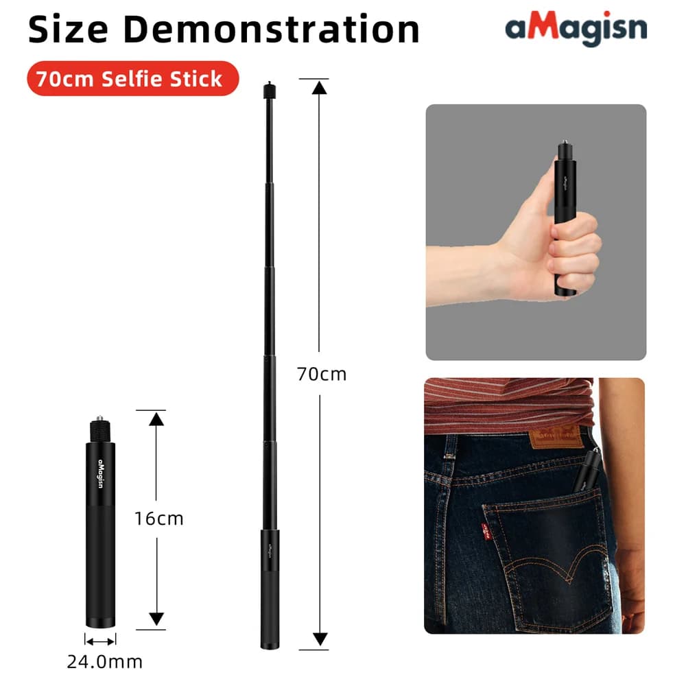 Amagisis 16-70Cm Selfie Stick Invisible For Gopro Insta 360 Sjcam Akaso Action Camera Accessories for Selfie Stick Aluminum Alloy