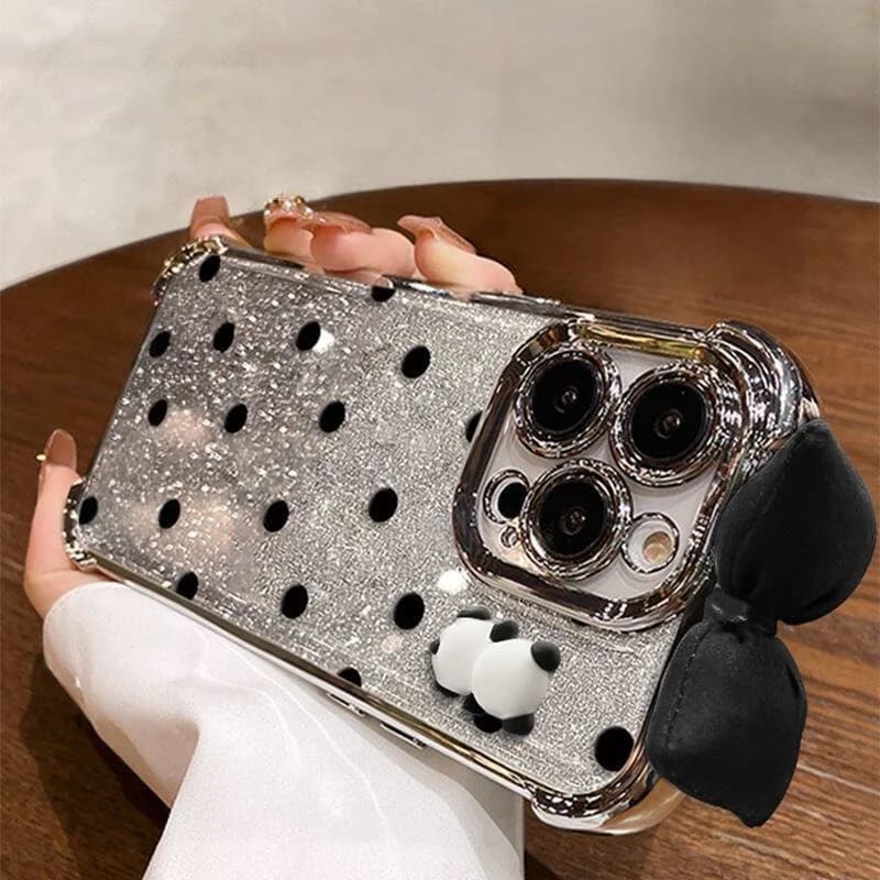 3D Ear Dot Panda Glitter Casing For Iphone 17 16 15 Pro Max 17 Air 14 13 12 11 Pro Max 13 mini 15 Plus 5G Anti-Knock Phone Case