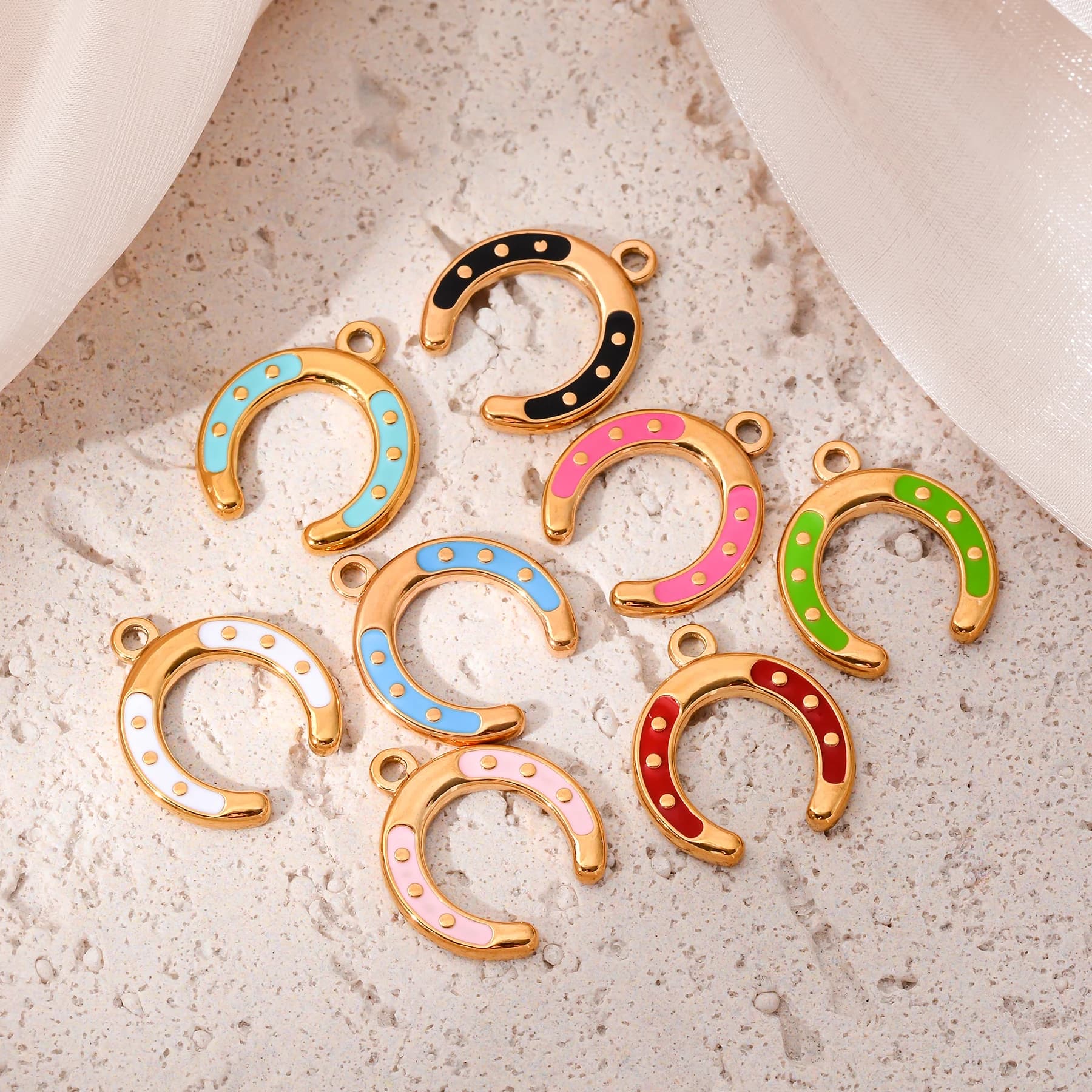 4 Pezzi Ciondoli a Mezzaluna a Ferro di Cavallo in Acciaio Inossidabile Smaltato, Forniture Fai da Te per Gioielli, Accessori per Collane e Bracciali
