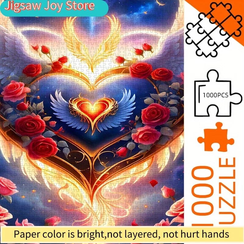 Puzzle di Carta Fai-da-Te, Cuore Sognante, Rosa, Ali, Puzzle per Adulti, Adatto per Decorazione Camera da Letto, Puzzle Romantico per Appuntamenti, Regalo per Coppie