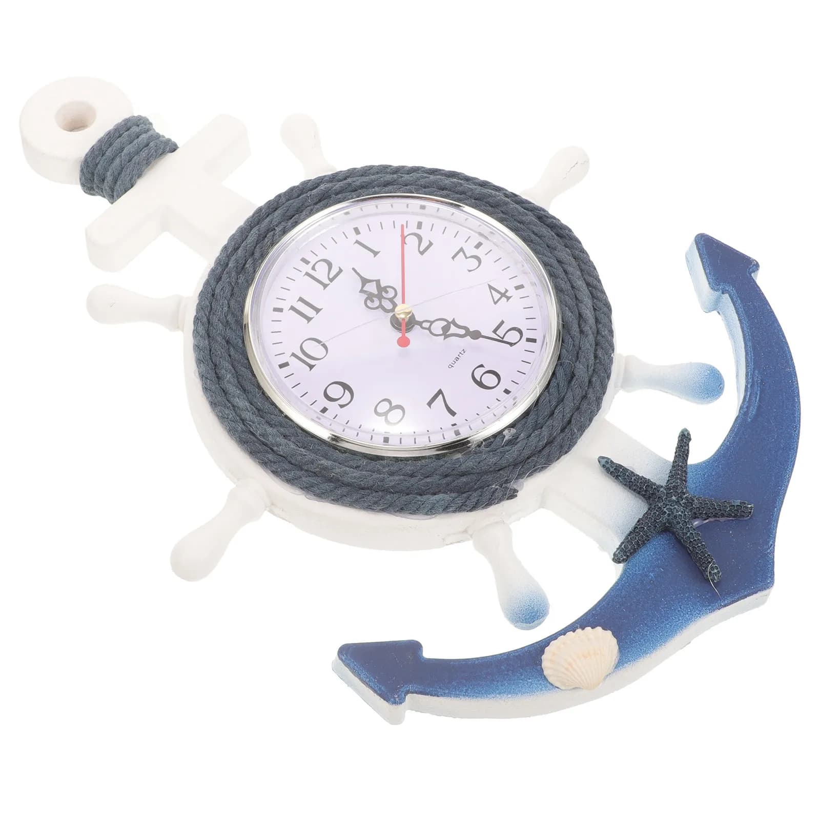 Orologio da Parete in Legno e Plastica a Forma di Ancora, Stile Mediterraneo con Superficie a Specchio Trasparente per Soggiorno e Camera da Letto