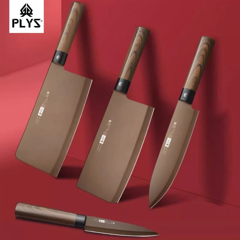 PLYS TI Set di coltelli per verdure in titanio, coltello per affettare per Chef di casa, Set di coltelli da cucina in acciaio inossidabile