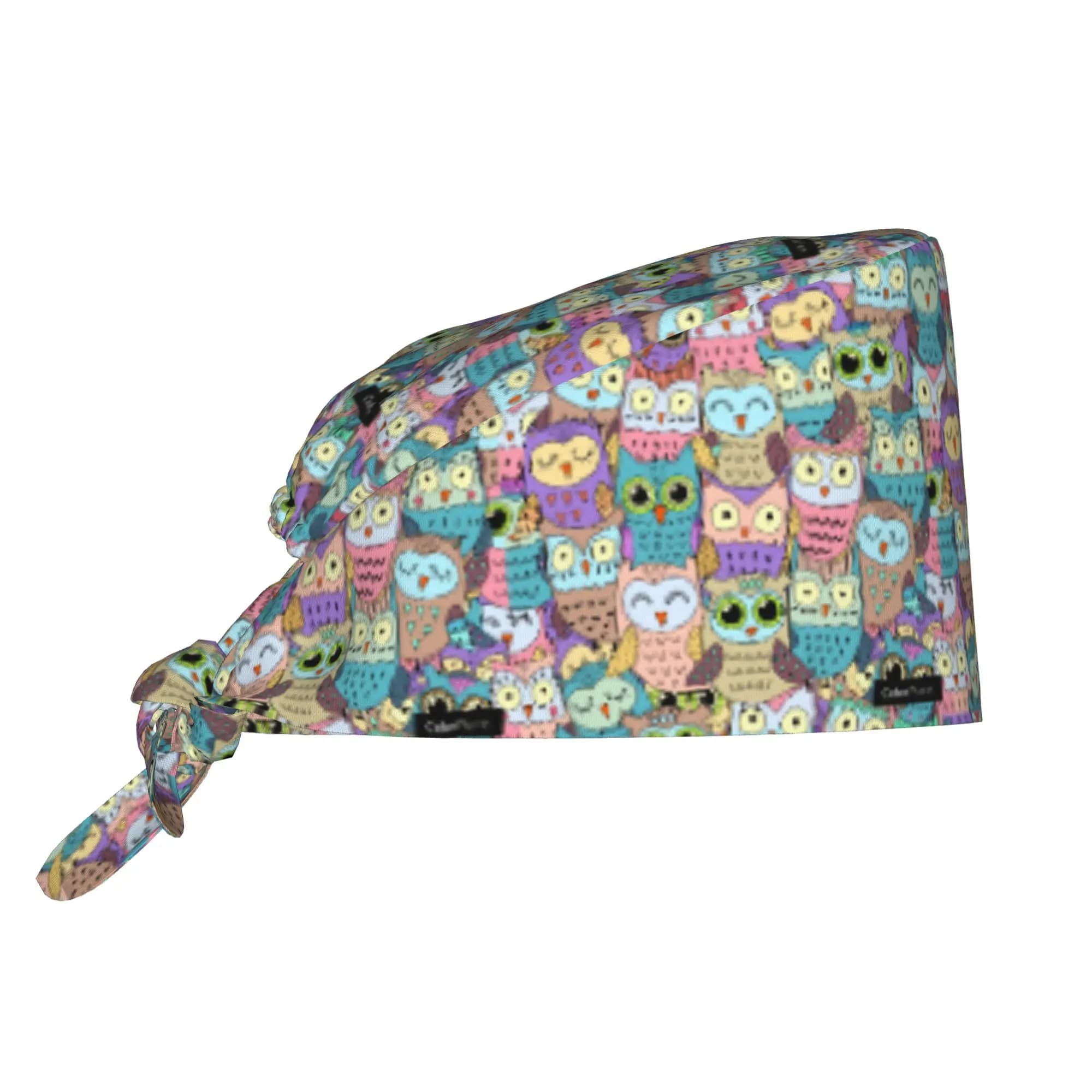 Funny Colourful Creative Owl Printed Scrubs Cap Surgical Hats Women Men Operating Room Cap Operator Hats Lab Works Hat
