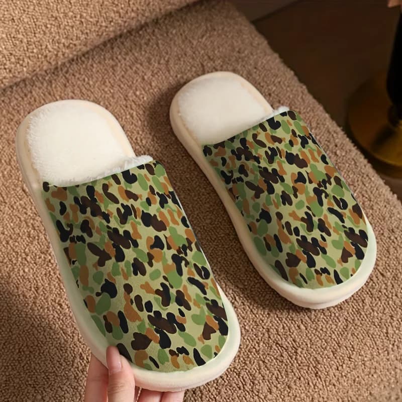 Camouflage Print Luxury Plush Slippers Men Women Winter Warm Indoor Home Shoes Soft And Lightweight Bedroom Slippers