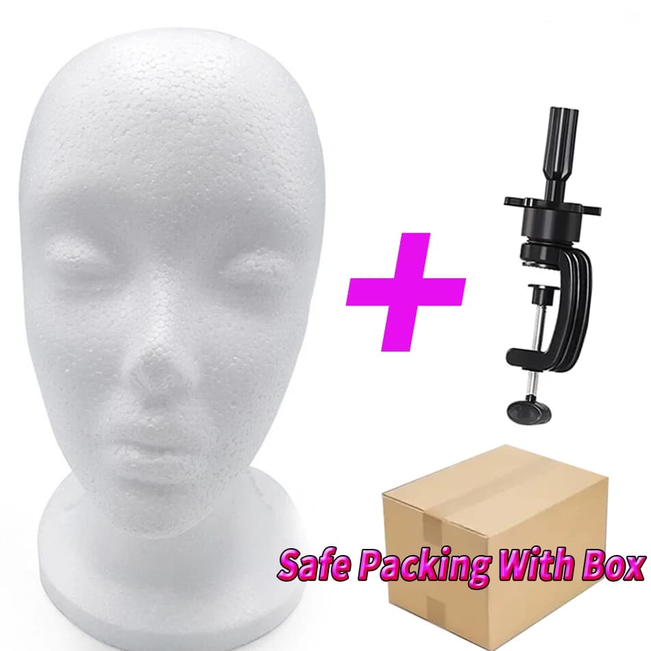 Portable white foam mannequin head with packing box Light display head for wig, hat, scarves, perfect doll head for DIY makeup