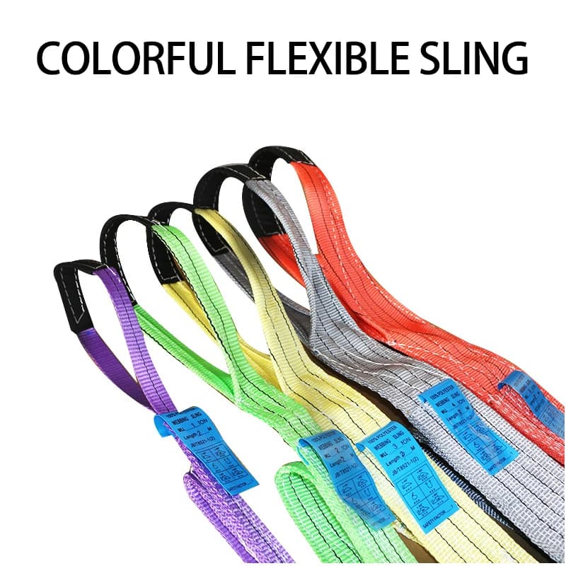 Cintura in tessuto Imbracature colorate Piatto flessibile Robusto poliestere Doppia fibbia Gru Sollevamento portante 1/2/3/5t Resistente