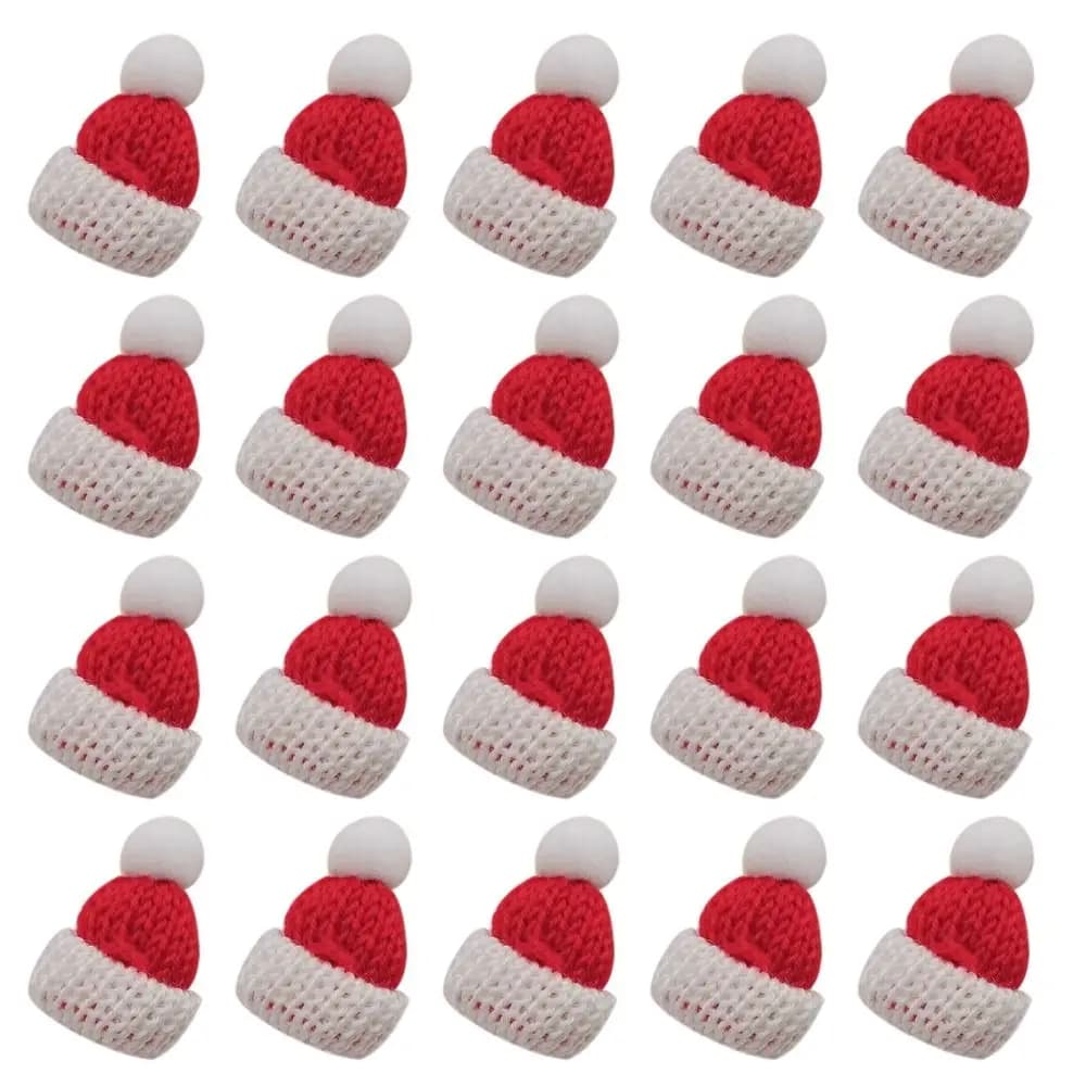 20pcs Mini Knitting Christmas Hats Christmas Tree Ornaments Yarn Doll Hats Handmade DIY Sewing Crafts Christmas