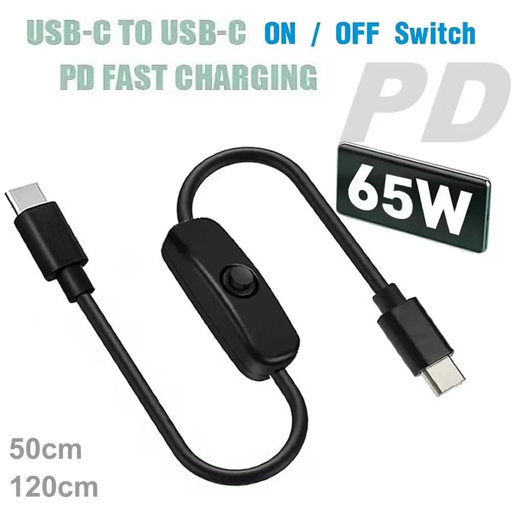 Cavo per interruttori di alimentazione da USB C a USB C PD 65W Cavo di ricarica da USB C a tipo C per telefono portatile con cavo di ricarica rapido On/Off
