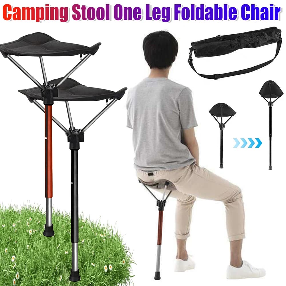 Sgabello da campeggio con una gamba Sgabelli triangolari telescopici Sedia da spiaggia da viaggio all'aperto Sedia pieghevole regolabile Arredamento da campeggio all'aperto