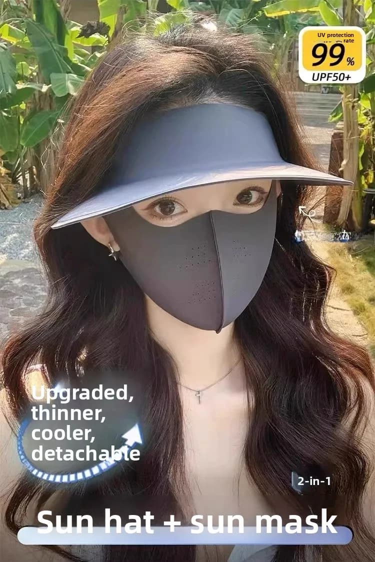 Women's Summer New Ice Silk Face Hat Upf50 Sun Protection Integrated Hat Mask Casual Style Geometric Pattern Travel