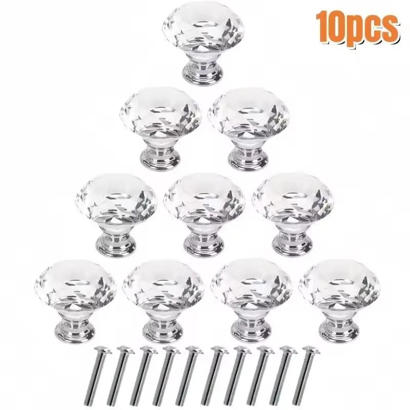 10 Pezzi Maniglie per Mobili in Acrilico Trasparente a Forma di Diamante da 30mm, Pomelli per Cassetti, Maniglie per Ante di Cucina e Armadi, Accessori Hardware