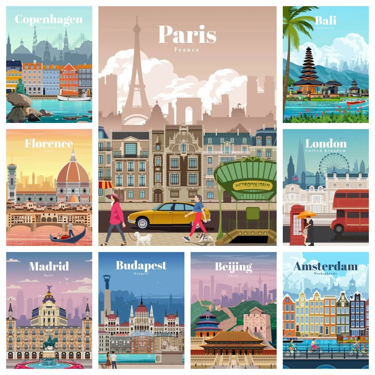 Kit Pittura Diamante 5D Fai da Te Amsterdam Tokyo Londra Islanda Bali Vancouver Viaggio Ricamo Mosaico Punto Croce Decorazioni Casa