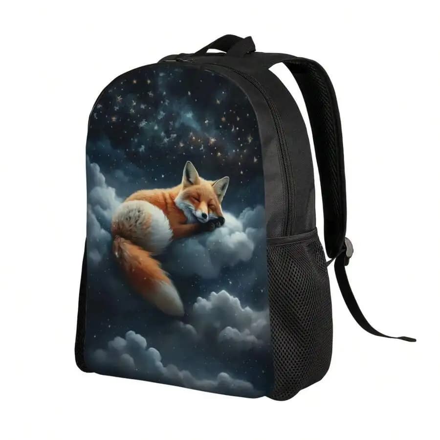 Sleeping Fox Print Backpack For Adults Laptop Travel Shoulder Bag