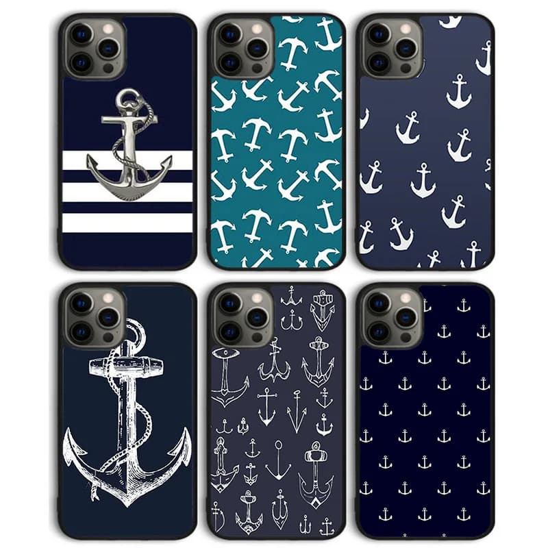 Stripes Anchor Boat Ship Wheel Cover posteriore della cassa del telefono per iPhone 15 SE2020 14 13 11 12 Pro Max mini XS XR 8 Plus 7 6S Shell Coque