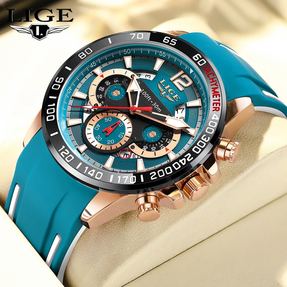 LIGE Orologio da polso da uomo Moda Lusso Impermeabile Sport Cronometro Orologi al quarzo Orologio da polso da lavoro per uomo Cinturino in silicone + scatola
