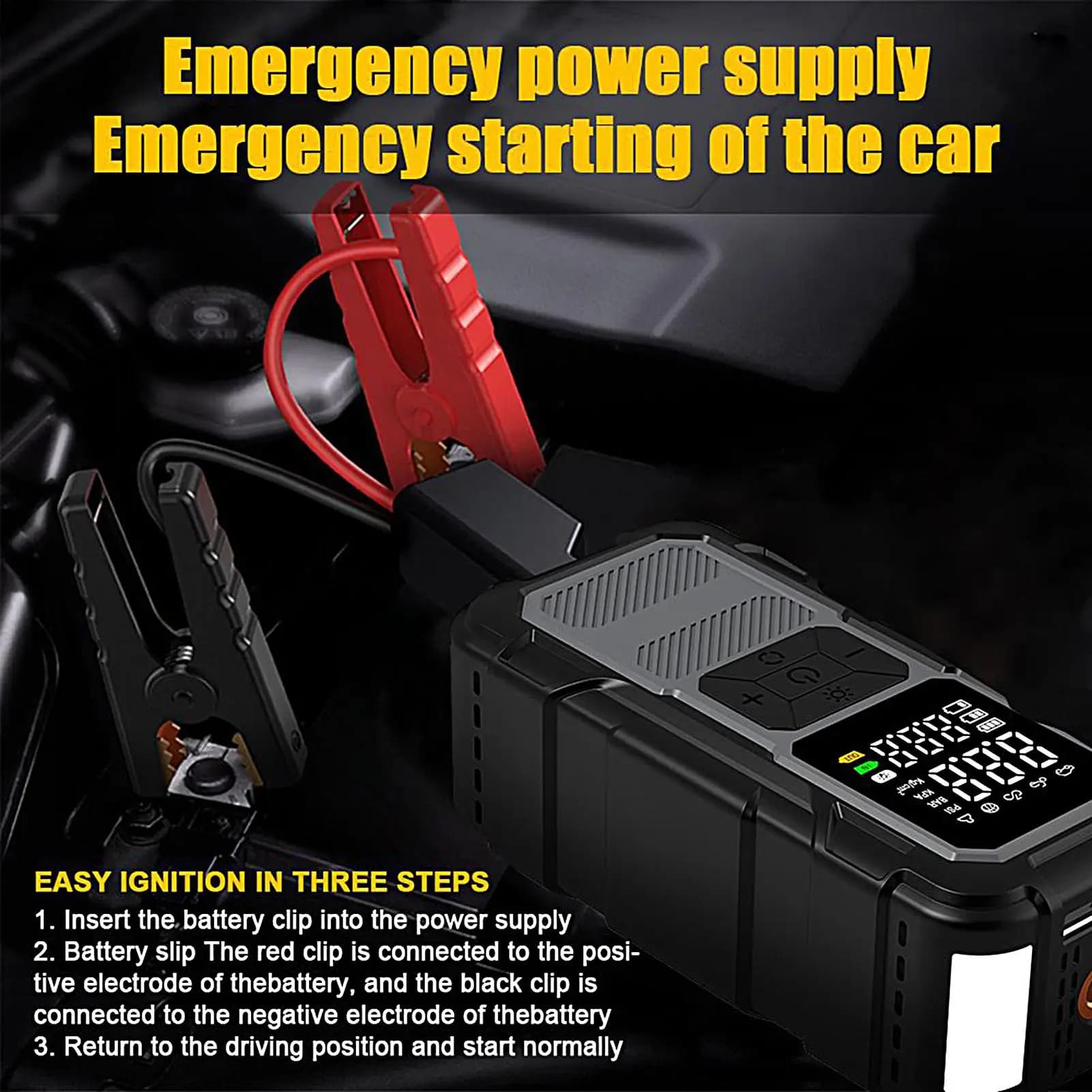 Avviatore di emergenza con compressore d'aria 12V Power Bank con cavi Avviatore di emergenza a batteria portatile per gonfiare pneumatici Viaggi lunghi urbani