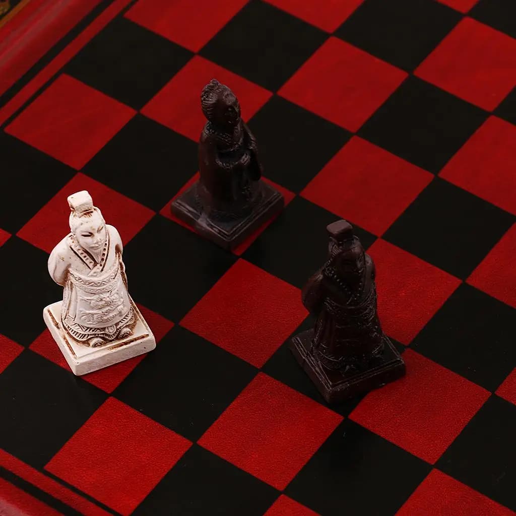 Vintage Chinese Terracotta Chess Set Luxury Chess Board Game Resin Carved Collectible for Leaders Friends and Family