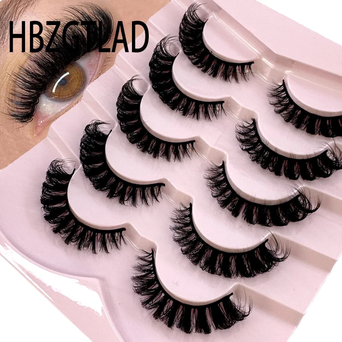 HBZGTLAD 3D natural cat eye soft cross 5 pairs of comic eyelashes Slim natural eyelashes
