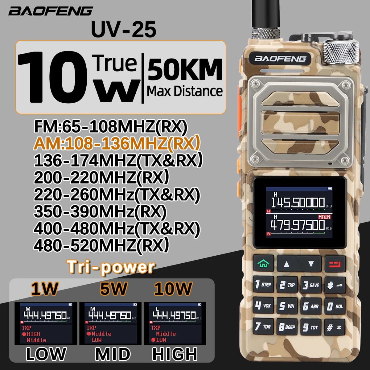 Baofeng UV-25 Walkie Talkie Air Band a lungo raggio UHF VHF AM Frequenza di copia wireless 999CH NOAA Tipo-C Caricatore Ham Radio bidirezionale