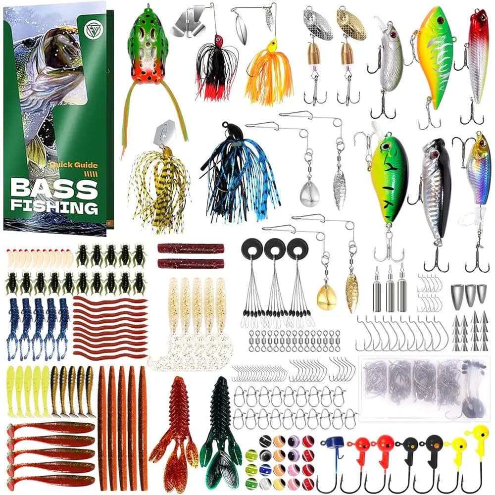 322 pieces fishing bait kit - Esca per buzz/Iscas per spinner/giig/rana, fishing gear box with equipment included, soft bait/ganci/pesi