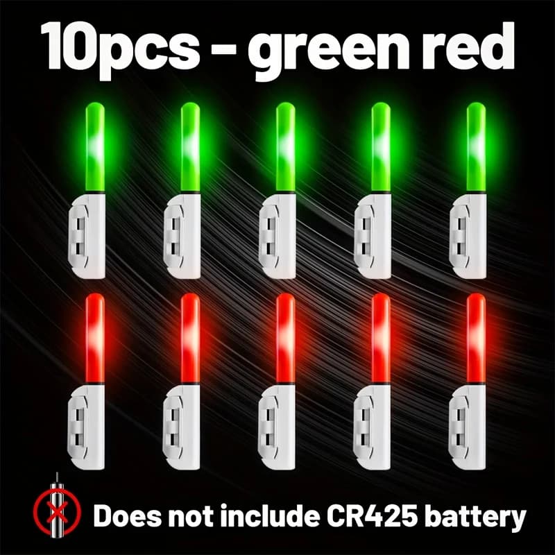 Light with 10 piece barrel tip, smart flashing night fishing bait, bright fishing indicator, red or green light, batteries not included.