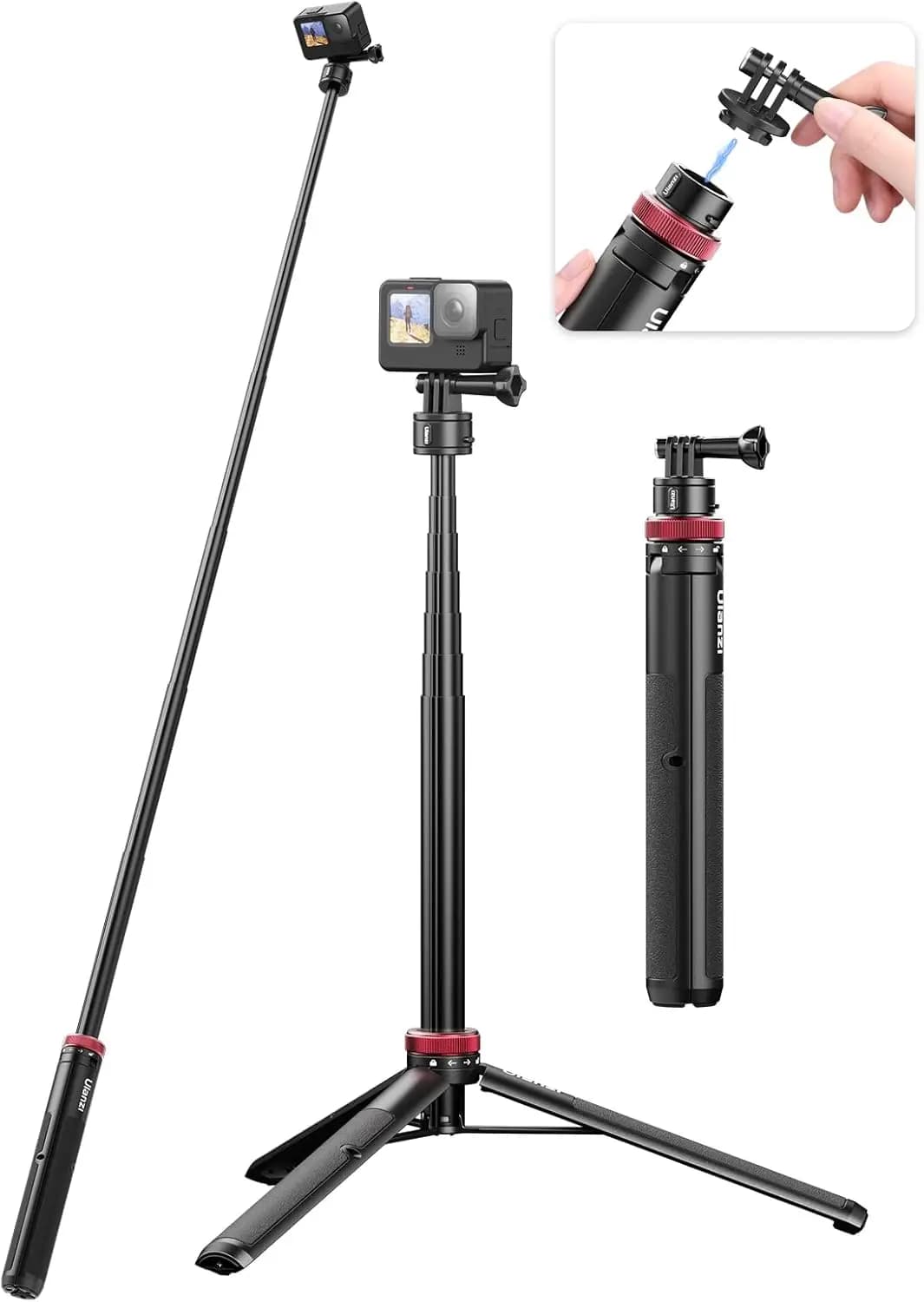 Treppiede Estensibile da 57 Pollici per Action Cam - Go Quick II Asta Lunga per Action Cam con Adattatore a Sgancio Rapido