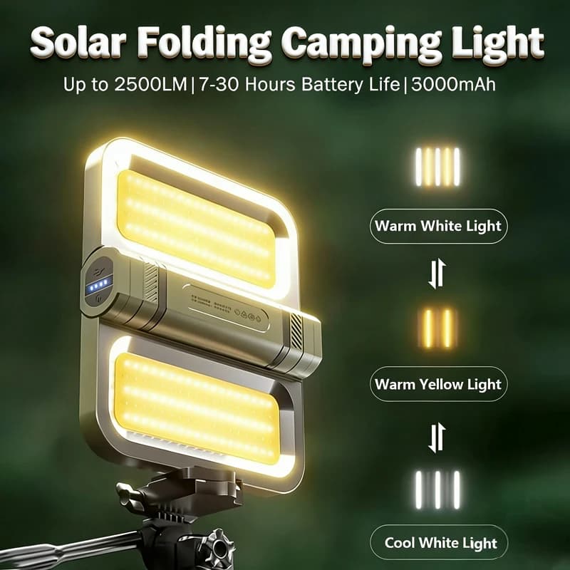 New Solar LED Camping Lamp 3000mAh, Portable Lantern for Tent 2400LM, Emergency Light Waterproof by Outside, Garden Lamp